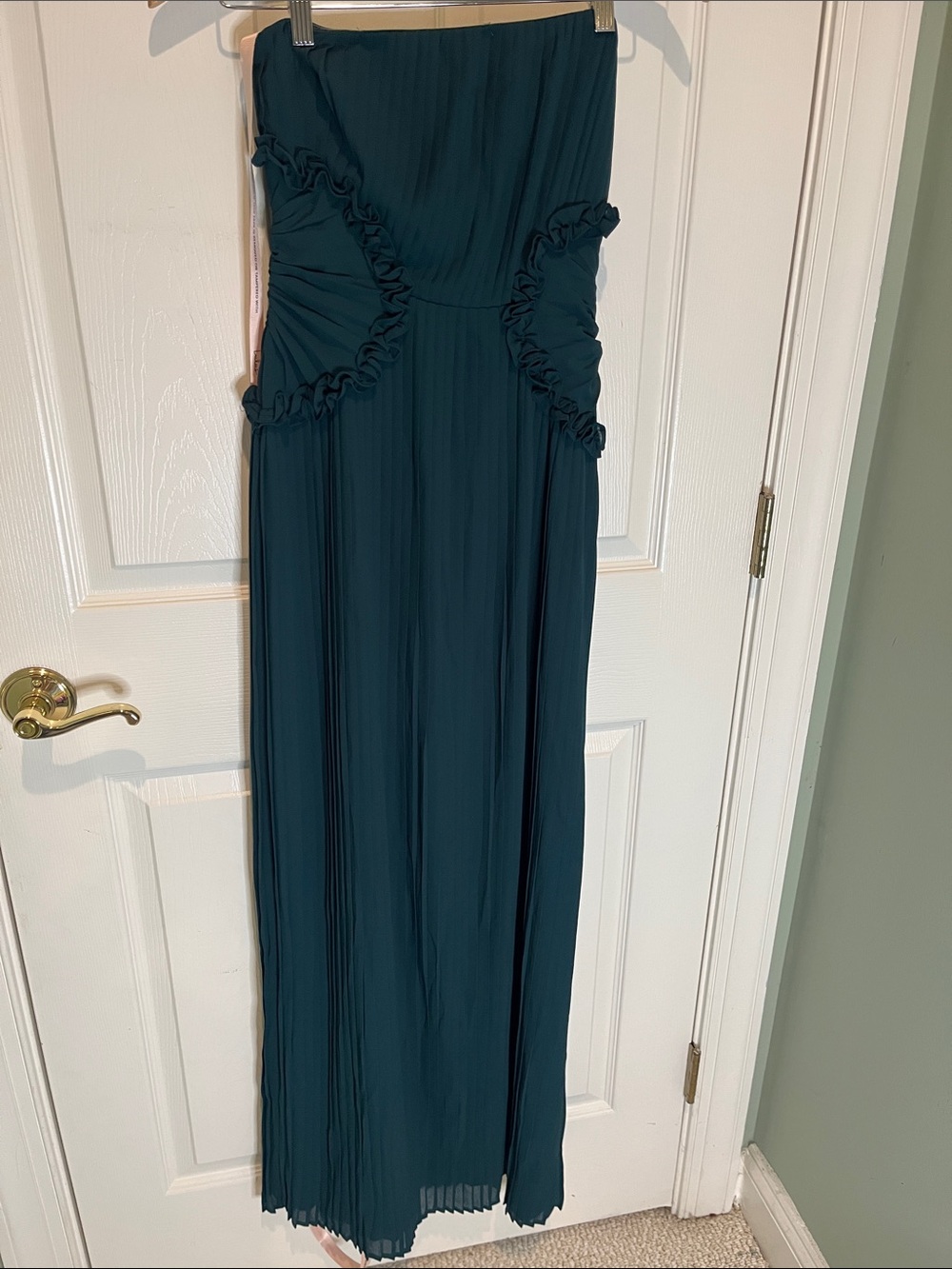 Lulu's Teal Strapless Maxi Dress with Ruffle Accents